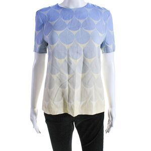 Jonathan Saunders Women's Round Neck Short Sleeves Abstract Blouse Blue Size 36